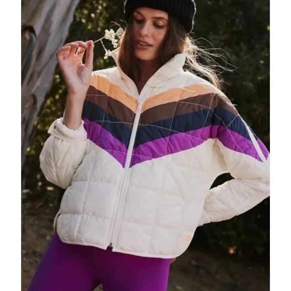 FP Movement X Hatch Puffer Jacket Retro Multicolor Chevron Small Maternity NWT - Picture 1 of 3